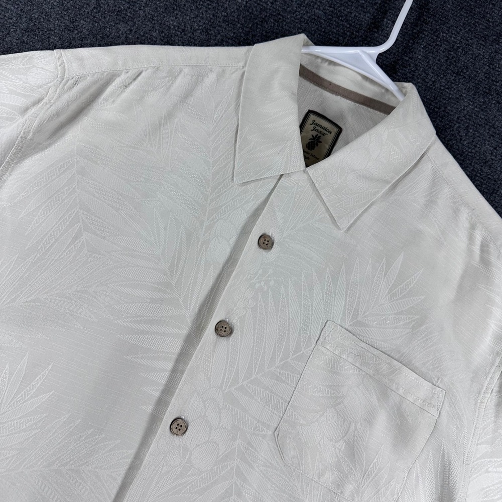 Jamaica Jaxx Silk Button Down Mens XL Extra Large Cream Tropical Palm Jacquard